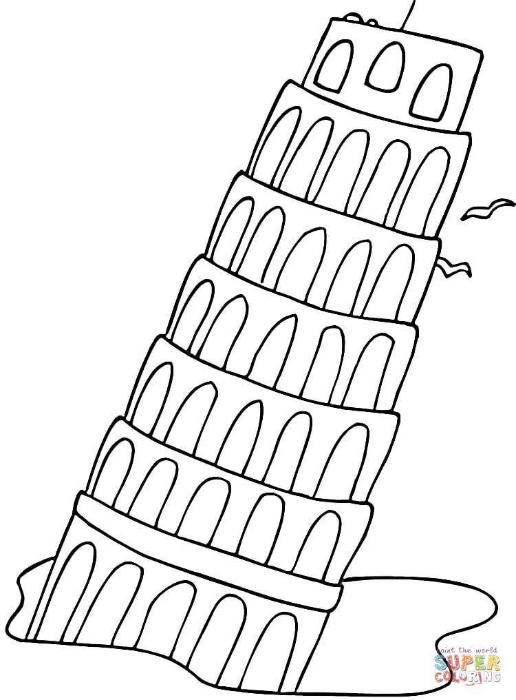 Falling Tower Pisa coloring page | Free Printable Coloring Pages