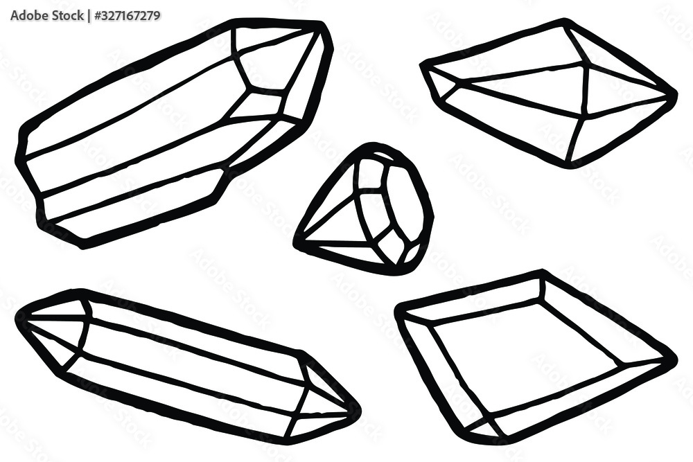 Set of black and white crystals and hand drawing stones, black outline on  white background, esoteric, vector illustration. Coloring page Stock Vector  | Adobe Stock