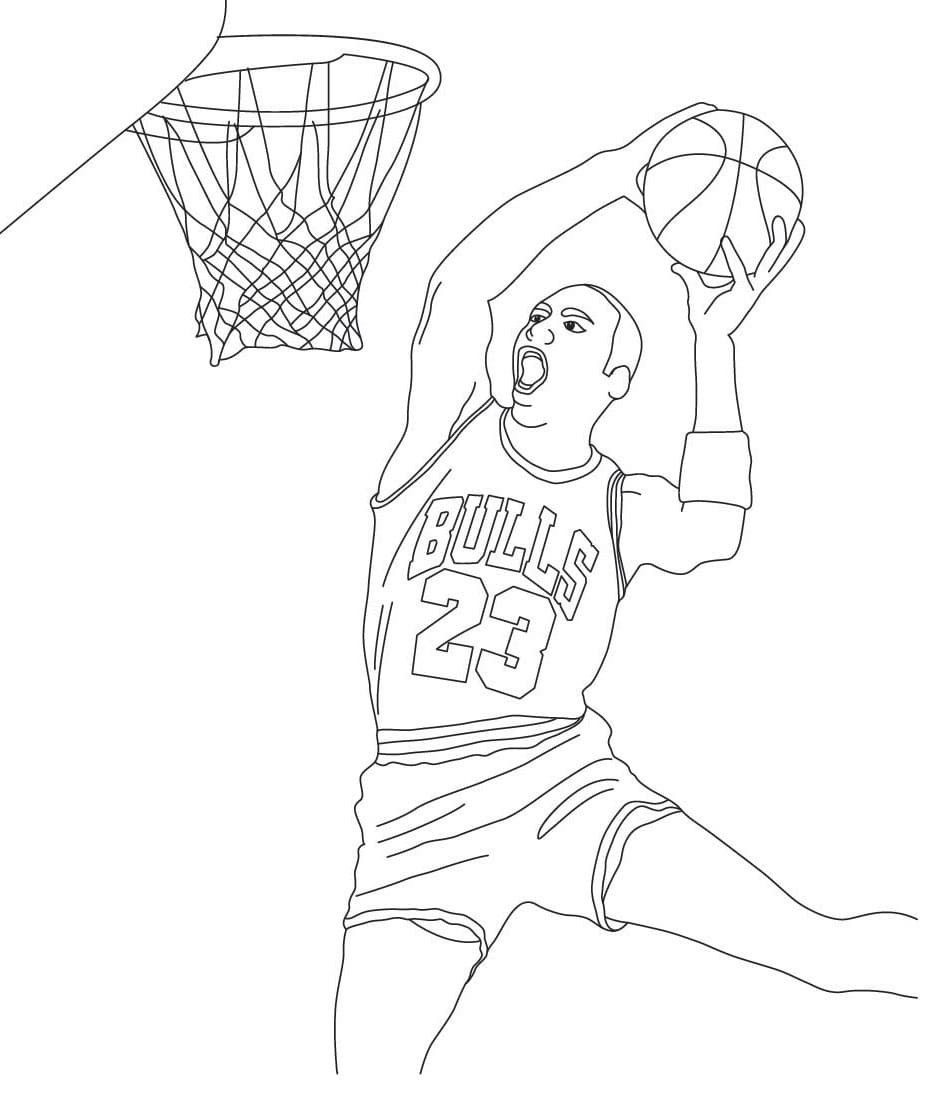 Coloring Book Basketball Dunk Michael Jordan 23 number for print and online