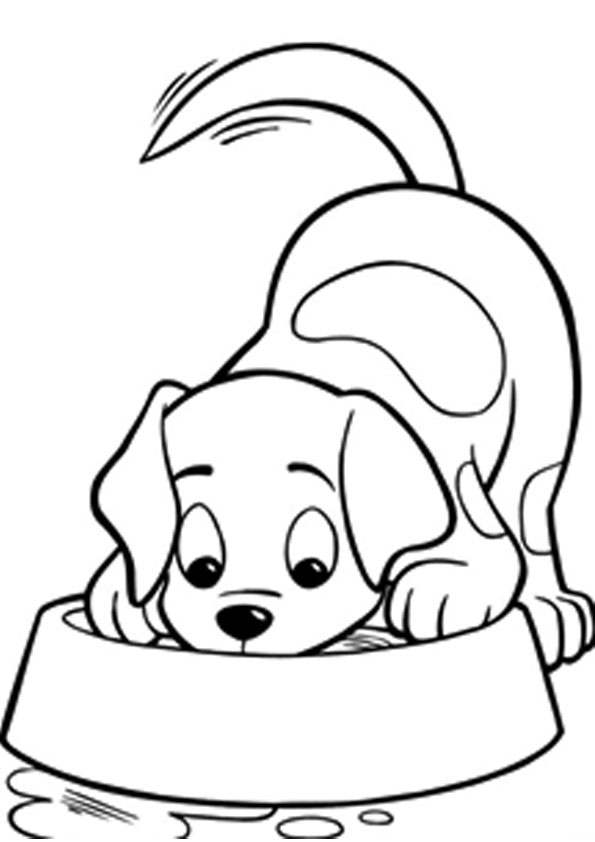 Coloring Pages | Puppy eating his food Coloring Page