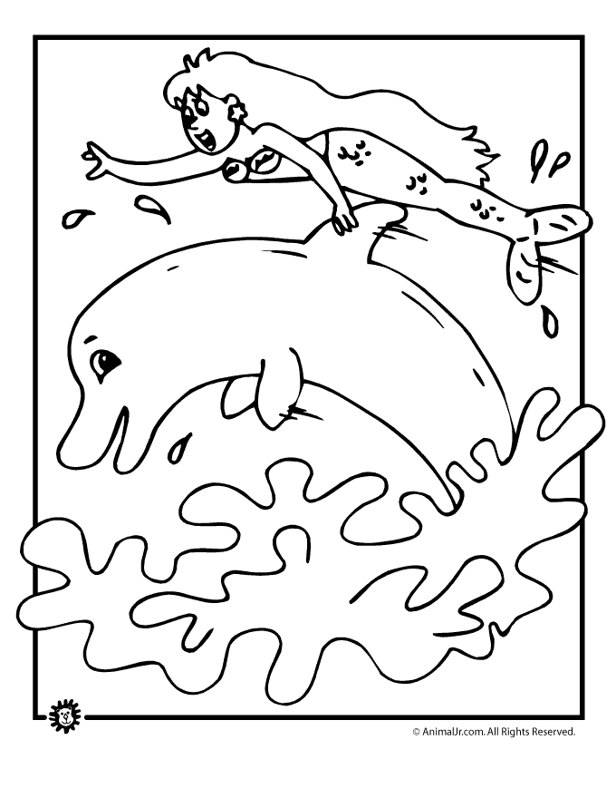 Mermaid and Dolphin Coloring Page | Woo! Jr. Kids Activities