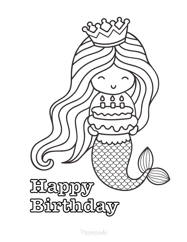 Free Happy Birthday Coloring Pages for Kids | Happy birthday coloring pages,  Mermaid coloring pages, Birthday coloring pages