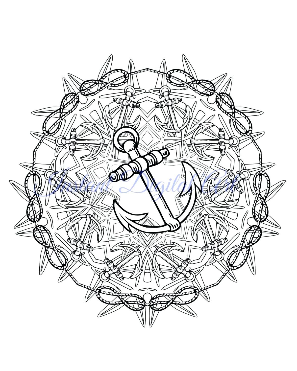 Love Adult Coloring Pages Nautical Page Drawn Dolphin Mandala ...
