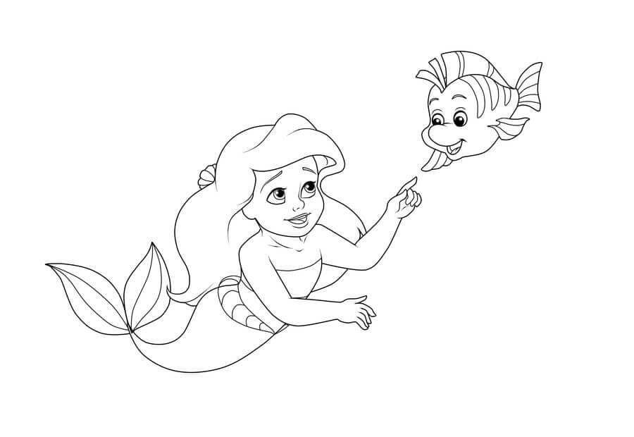 Baby Ariel With Flounder Coloring Page | Ariel coloring pages ...