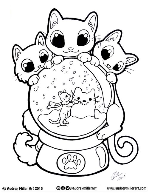 Kitty Snow Globe Coloring Page — Audrey Miller Art