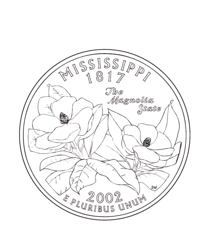 USA-Printables: Mississippi State Quarter - US States Coloring Pages