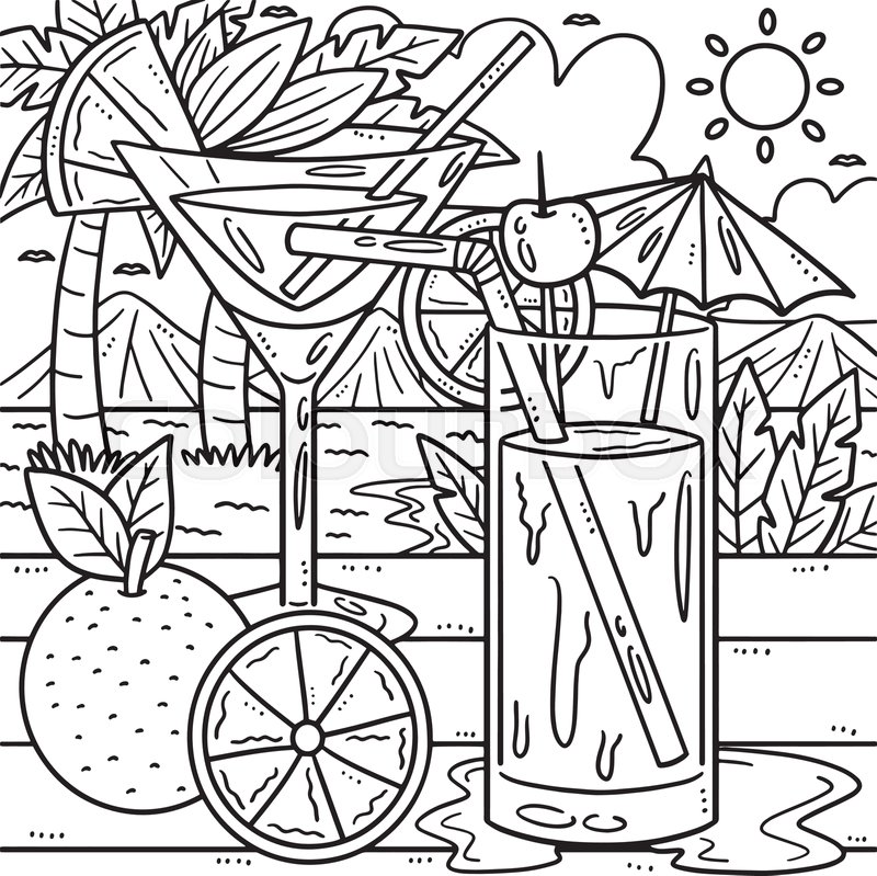 Summer Cocktail on the Beach Coloring Page | Stock vector | Colourbox