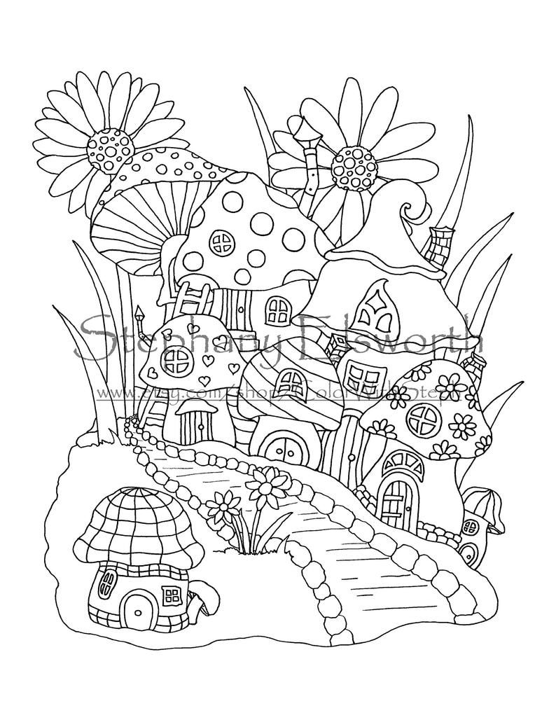 Fairy Mushroom Village Printable Instant Download Coloring - Etsy |  Detailed coloring pages, Fairy coloring pages, Pattern coloring pages