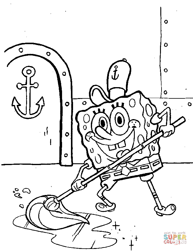 Spongebob is Cleaning The Floor coloring page | Free Printable Coloring  Pages