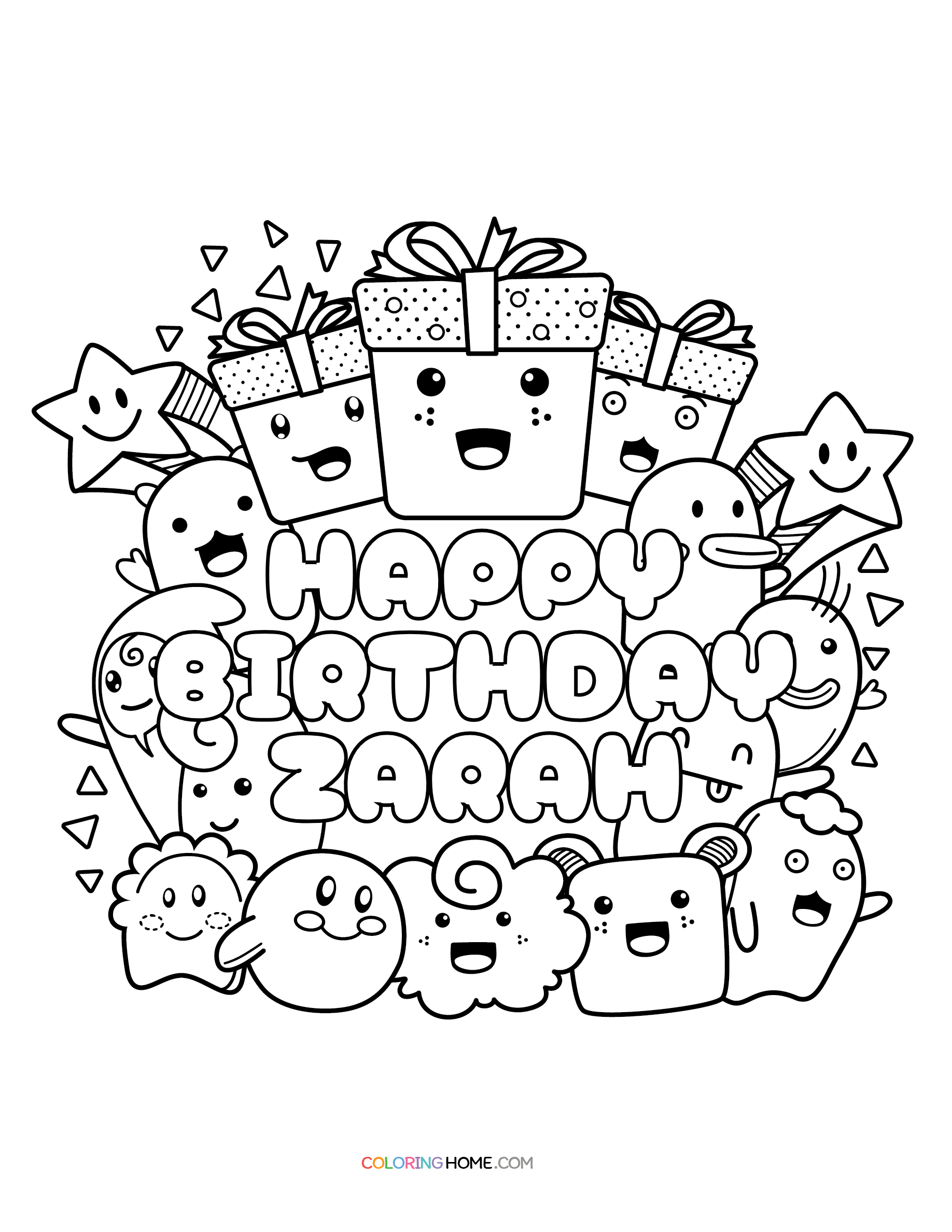 Happy Birthday Zarah coloring page