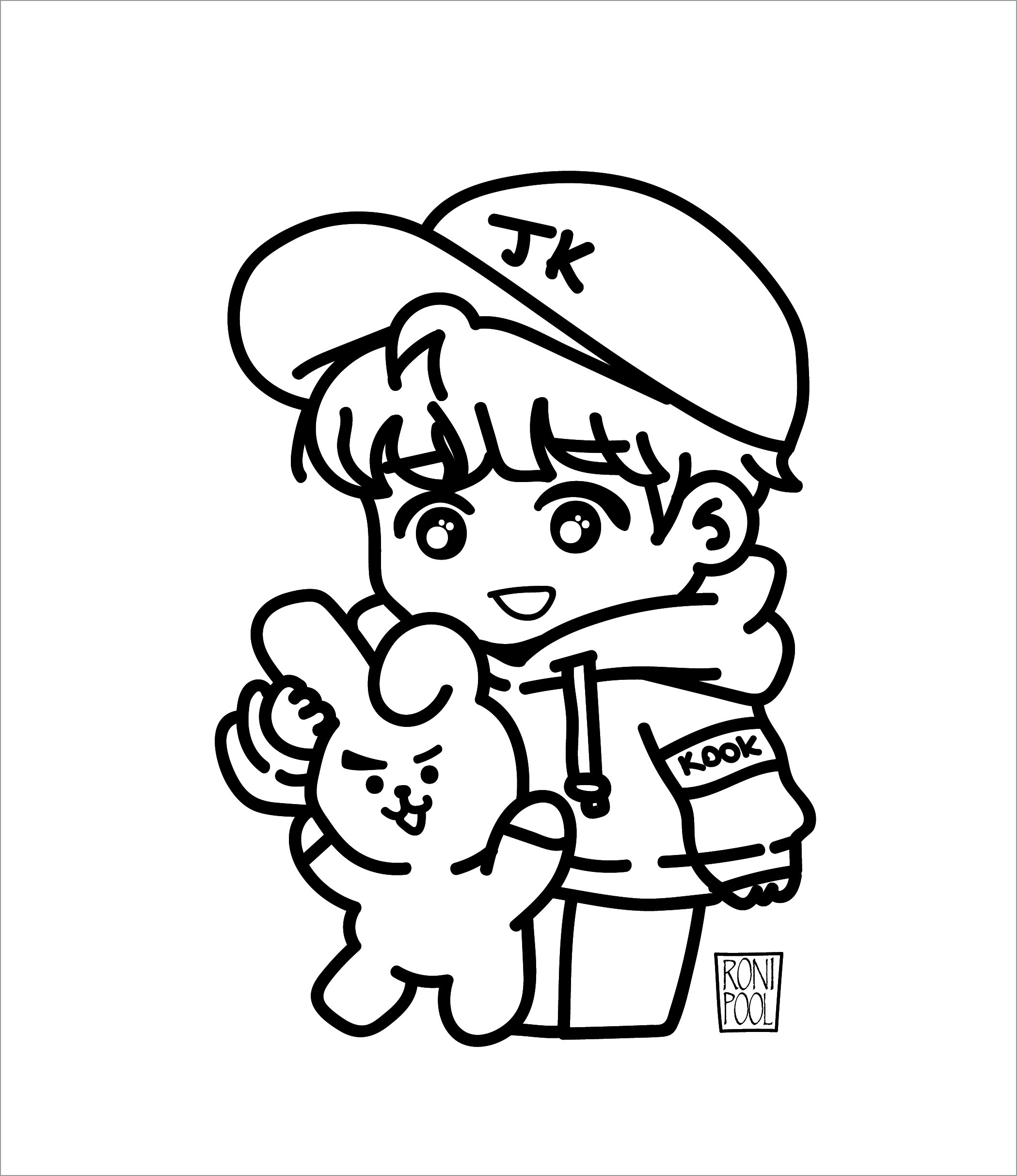 Bts Fanart Bt21 Cooky and Jungkook Chibi Coloring Page - ColoringBay