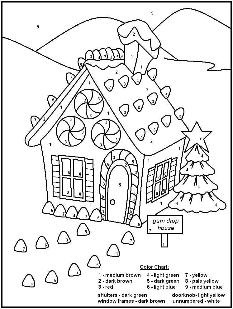 Gingerbread House Color by Number Coloring Page - Free Printable Coloring  Pages for Kids