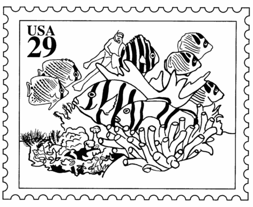 BlueBonkers: Tropical Fish Stamp - USPS Nature Stamp Coloring Pages -  Marine Life