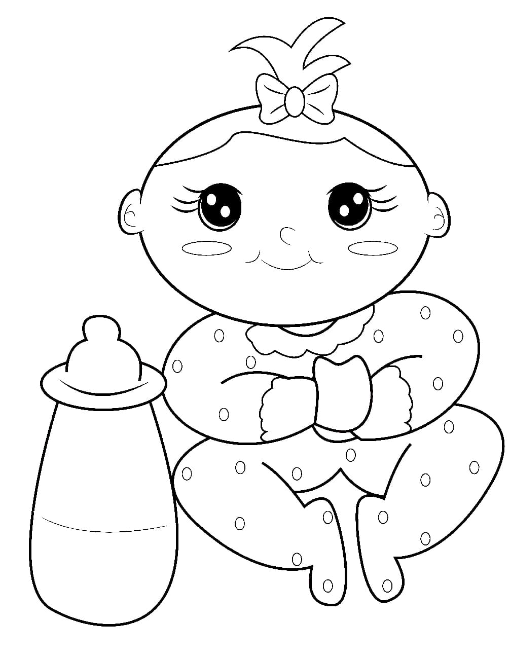 Baby Girl and Bottle Coloring Page - Free Printable Coloring Pages for Kids