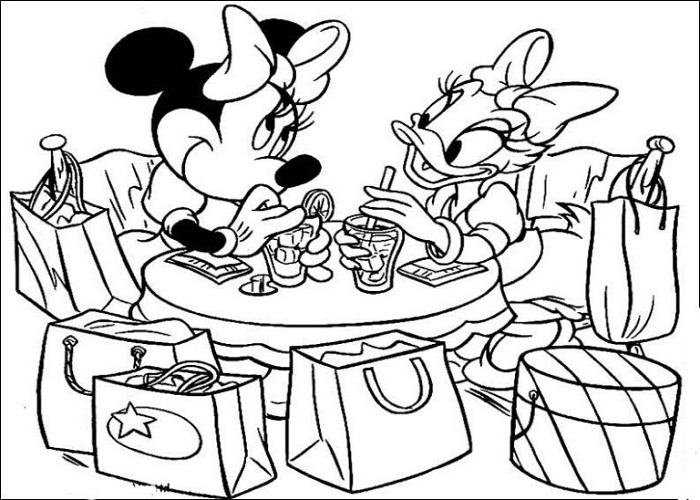 Minnie And Daisy In A Cafe Disney B629 Coloring Pages - Coloring Cool