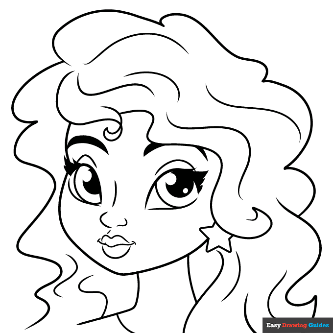Cute Girl Face Coloring Page | Easy Drawing Guides