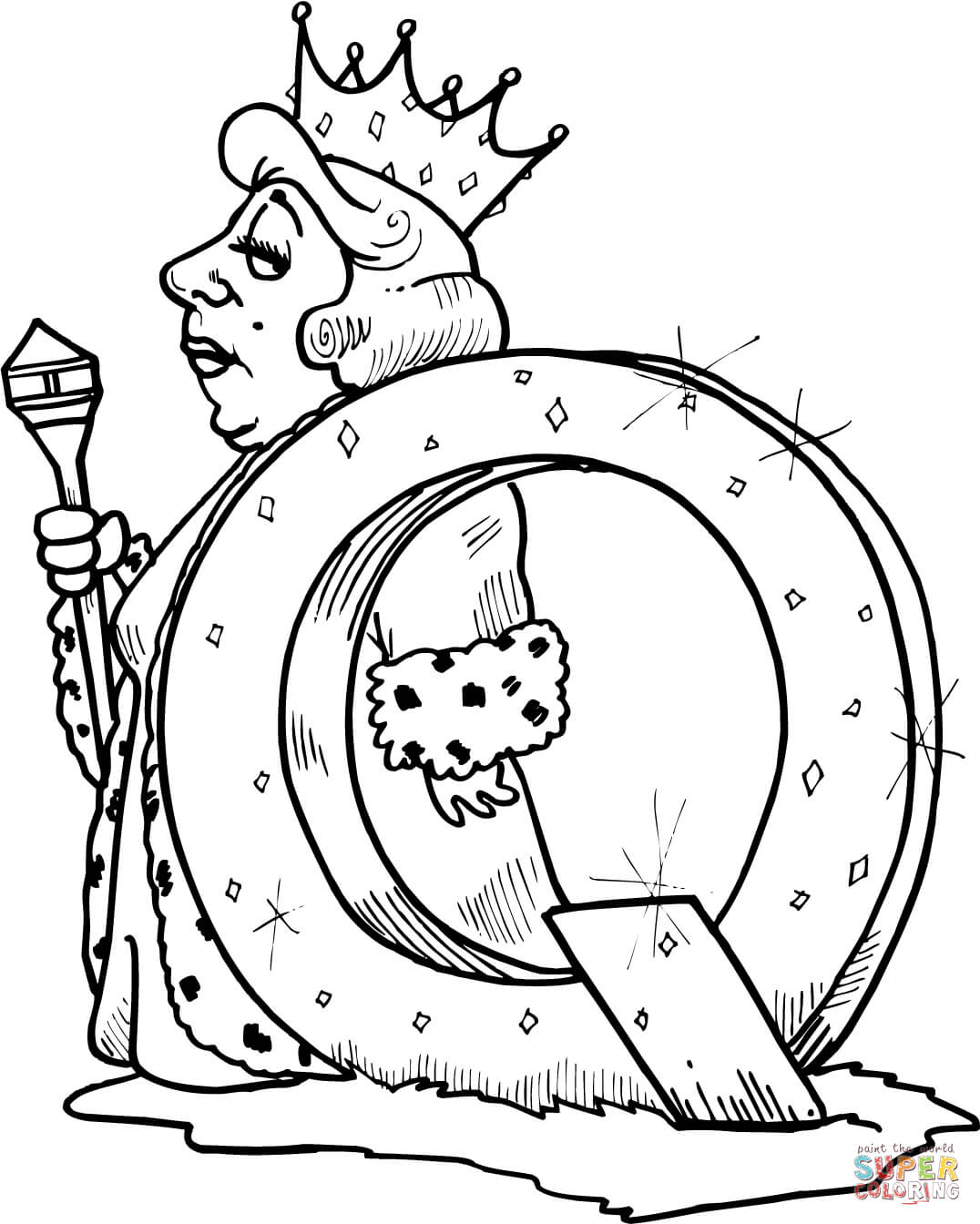 Letter Q is for Queen coloring page | Free Printable Coloring Pages