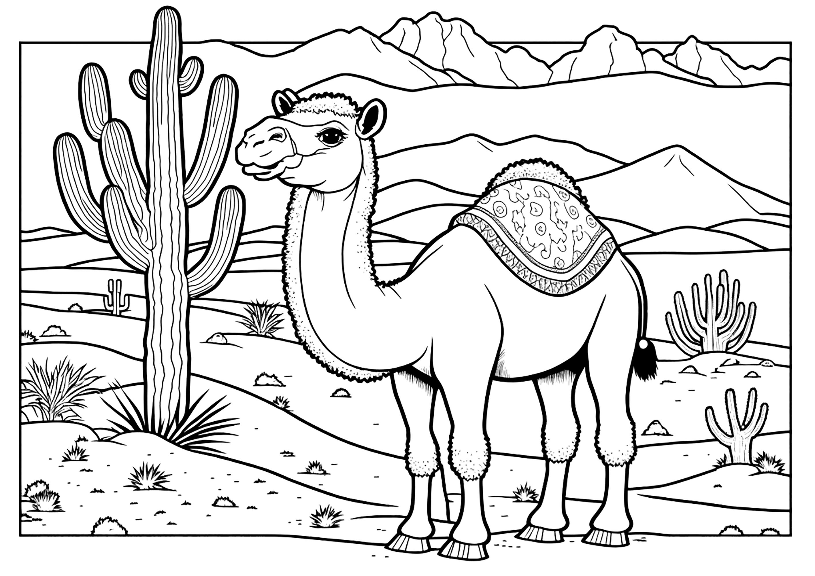 Dromedary in the desert - Camels and dromedaries Kids Coloring Pages