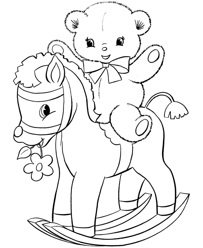 Teddy Bear Coloring Pages | Teddy Bear on a rocking horse Coloring 
