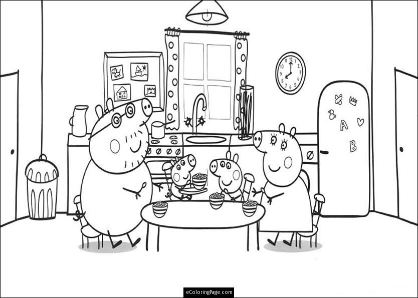 Pin Peppa Pig And Family Eating Coloring Page For Kids Printable ...