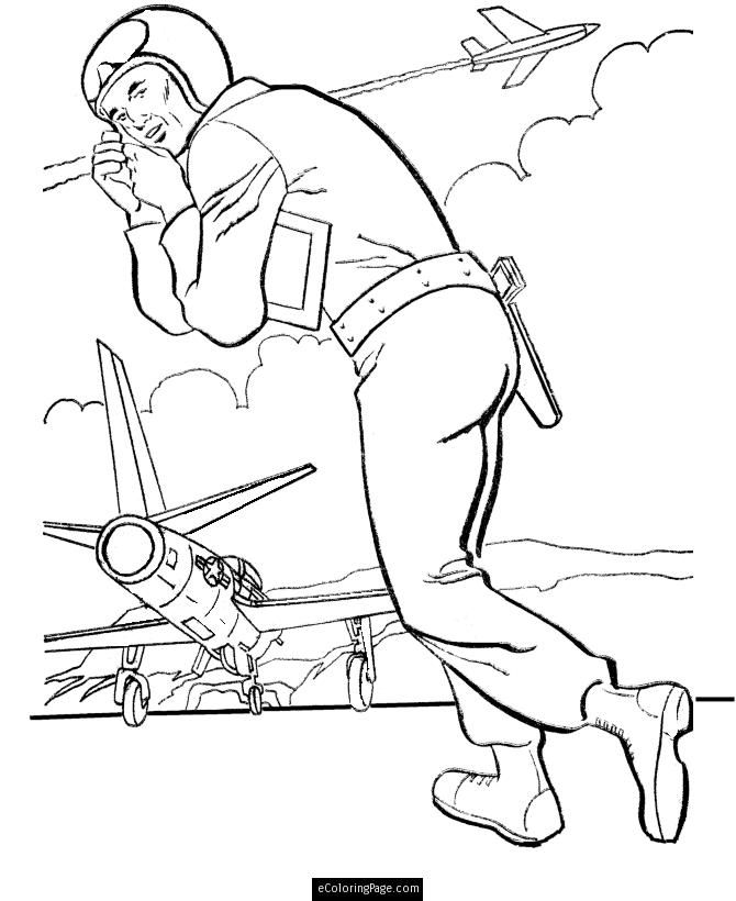 Happy Memorial Day Fighter Planes and Pilot Coloring Page for Kids 