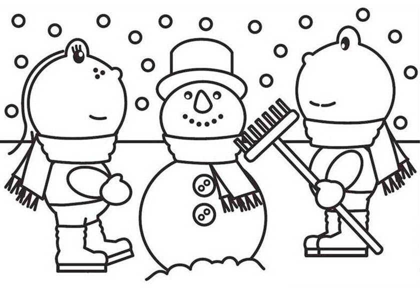 Frokkie and Lola Making Snow Man Coloring Pages : Batch Coloring