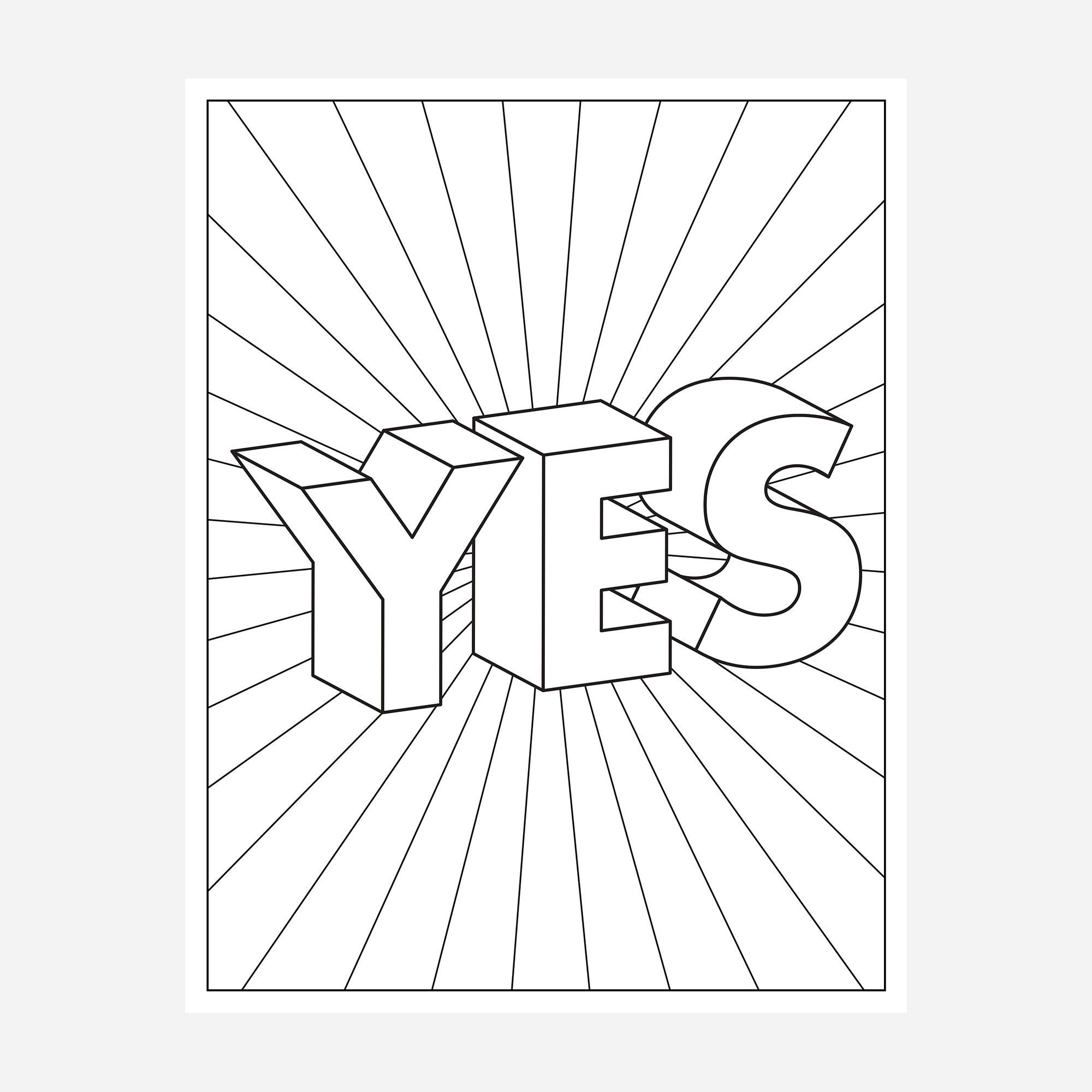 YES Printable Coloring Page Coloring Sheet Coloring Book - Etsy