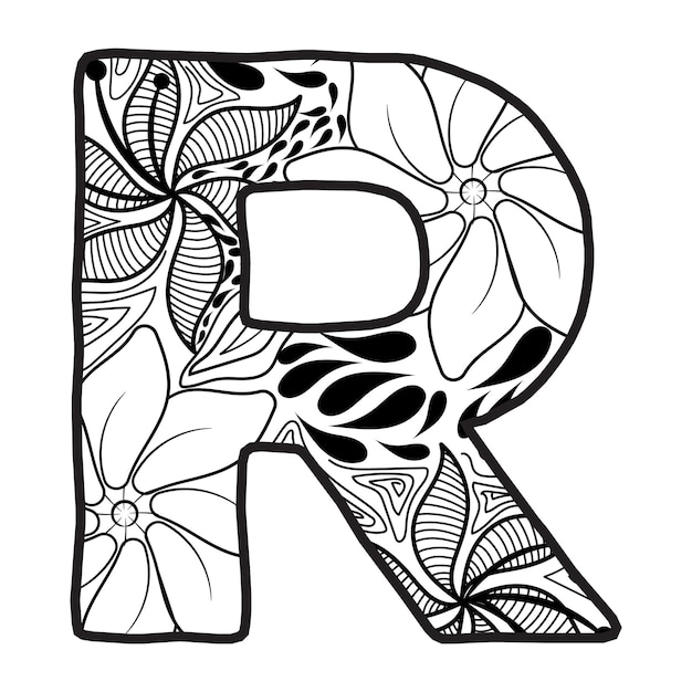 Premium Vector | Hand drawn capital letter r in black coloring sheet for  adults