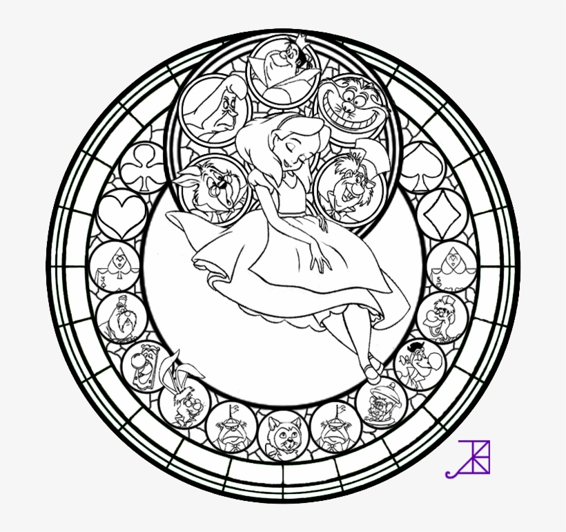 Alice Stained Glass Line Art By Akili Amethyst On Deviantart - Disney  Mandala Coloring Pages - Free Transparent PNG Download - PNGkey