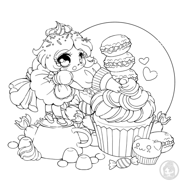Chibi frosting fairy with macarons by YamPuff | Chibi coloring pages,  Coloring contest, Coloring book art