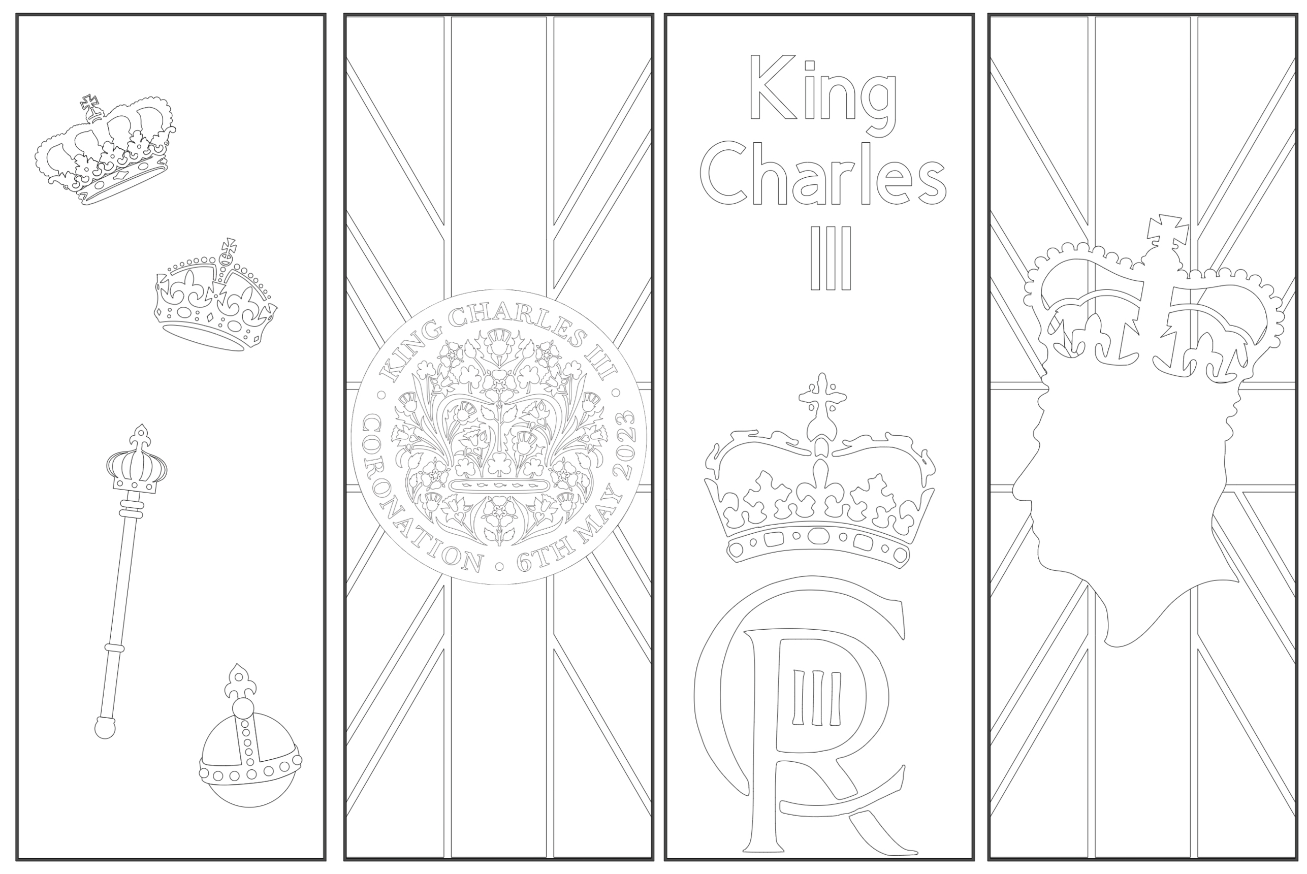 King Charles III coronation bookmarks to color