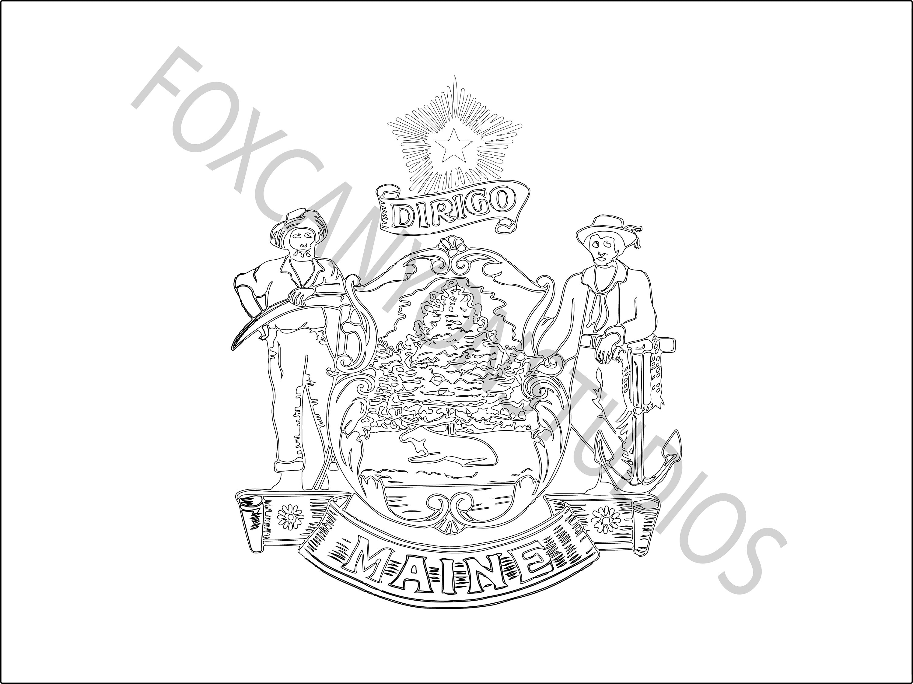 Maine State Flag Coloring Page Digital Print-out - Etsy