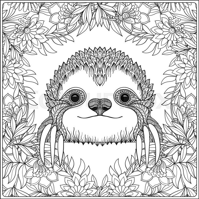 Coloring page with lovely sloth in ... | Stock vector | Colourbox