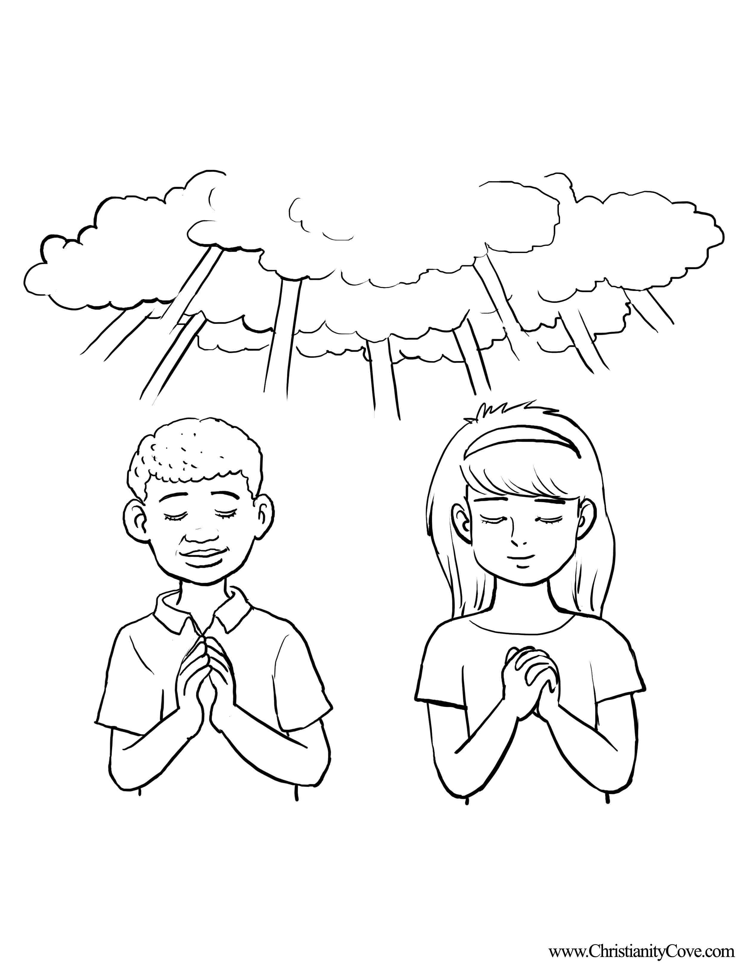 Boy and Girl Praying Coloring Page