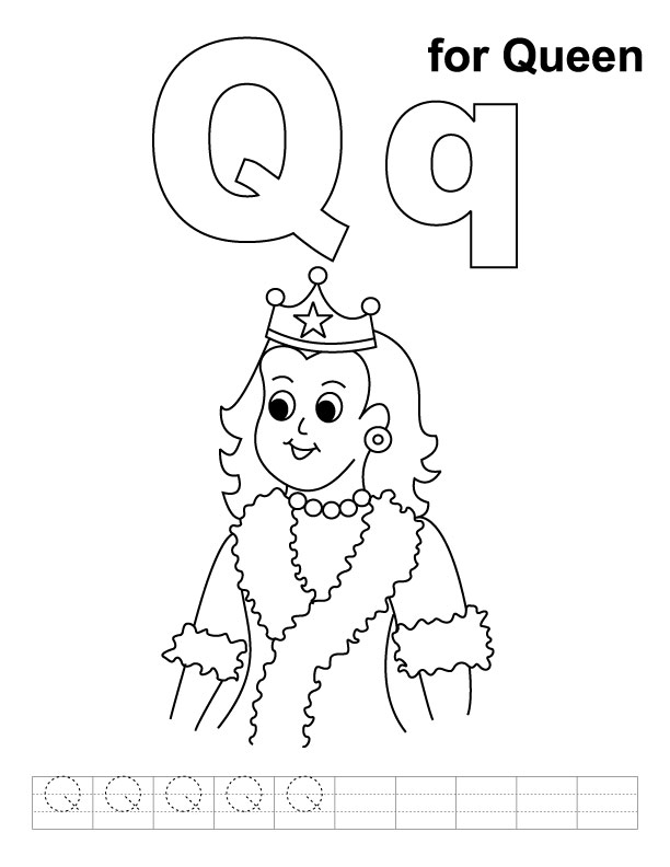 Q for queen coloring page with handwriting practice | Download Free Q for  queen coloring page with handwriting practice for kids | Best Coloring Pages