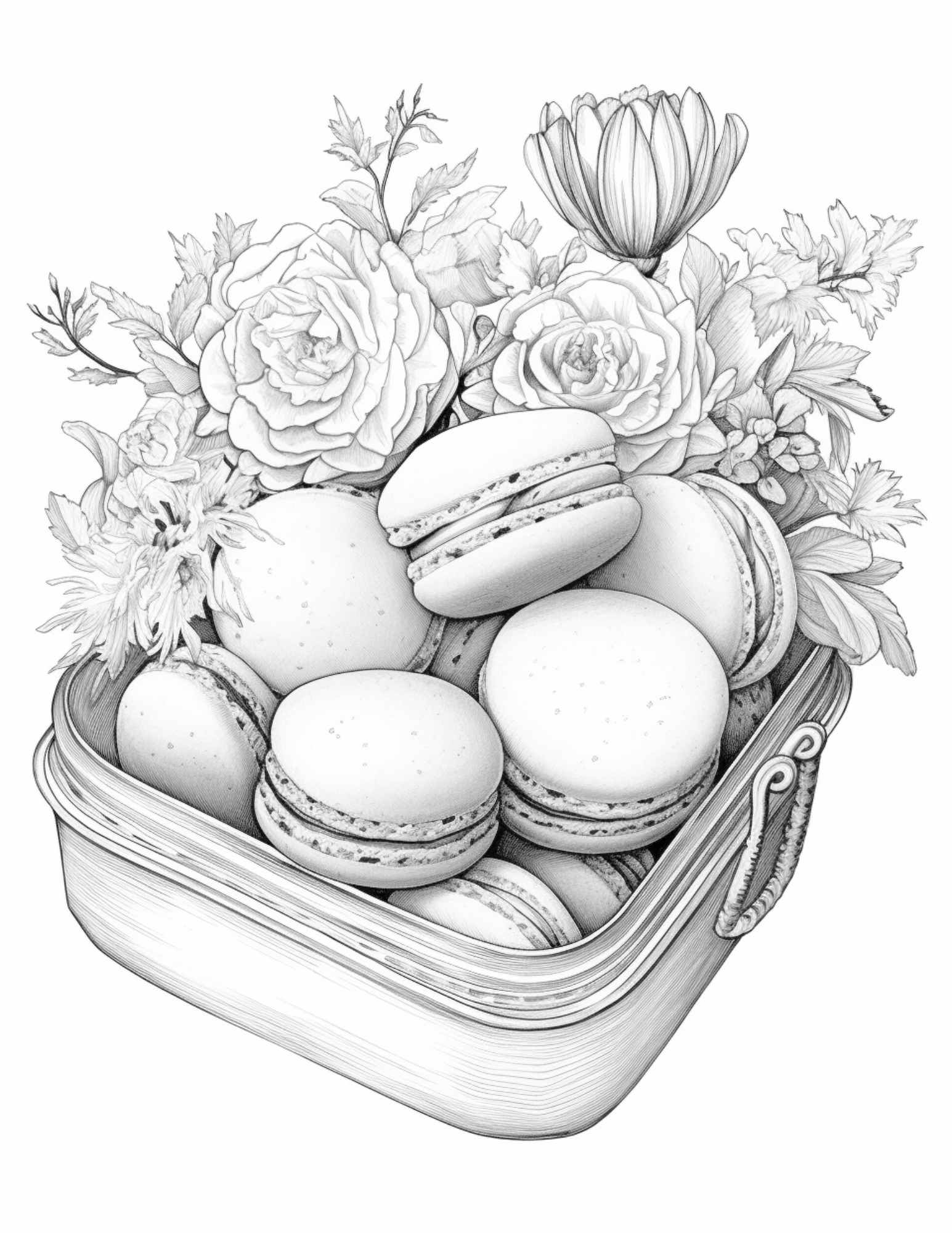 Free Vintage Macarons Grayscale Coloring Pages Printable for Adults, P –  Raspiee Coloring