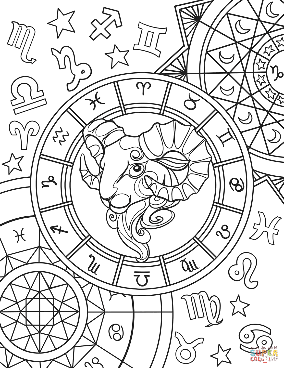 Aries Zodiac Sign coloring page | Free Printable Coloring Pages