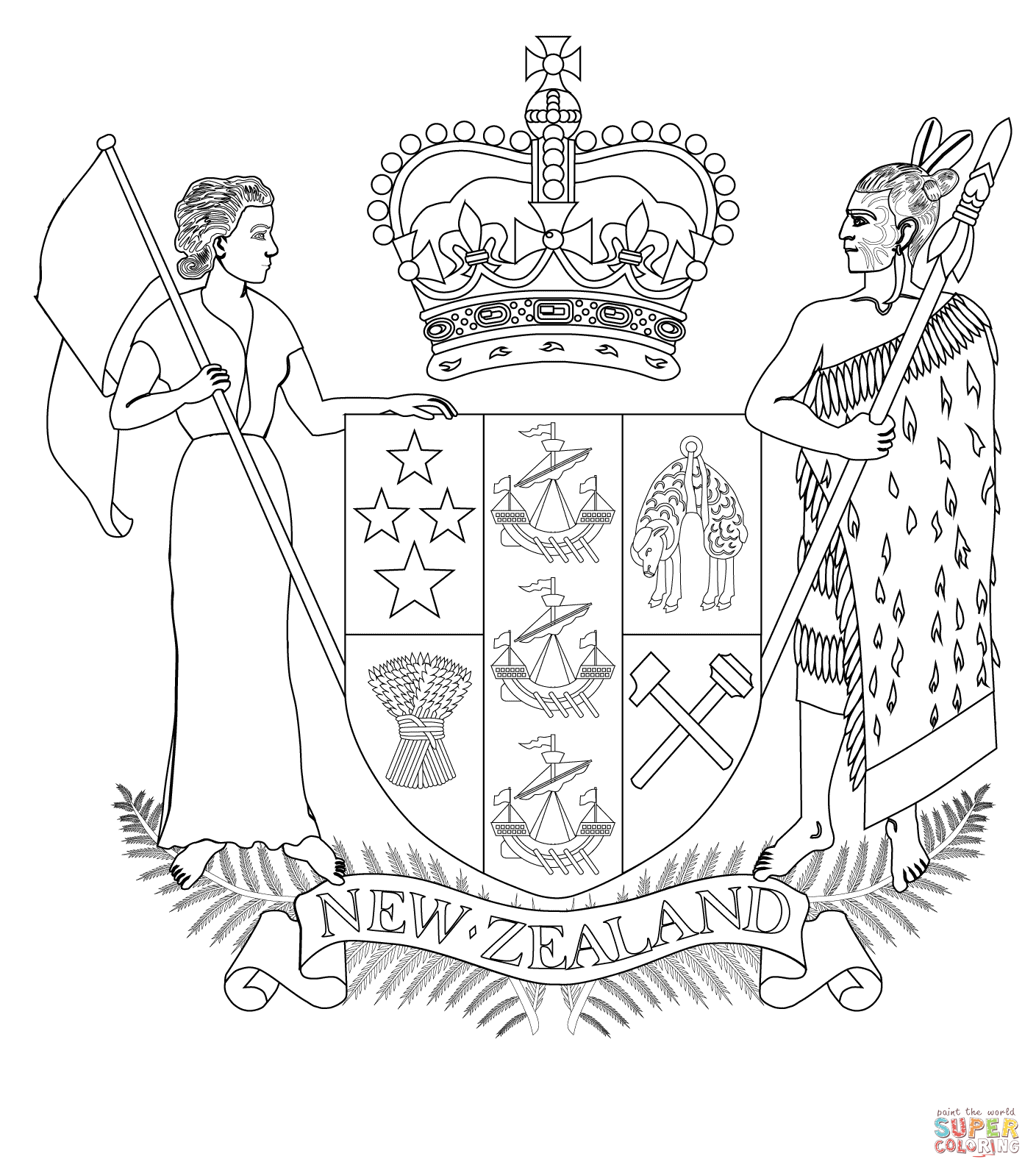 Coat of Arms of New Zealand coloring page | Free Printable Coloring Pages