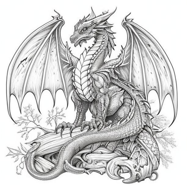 Dragons Coloring Page For Adults And Teens Grayscale Coloring   Etsy