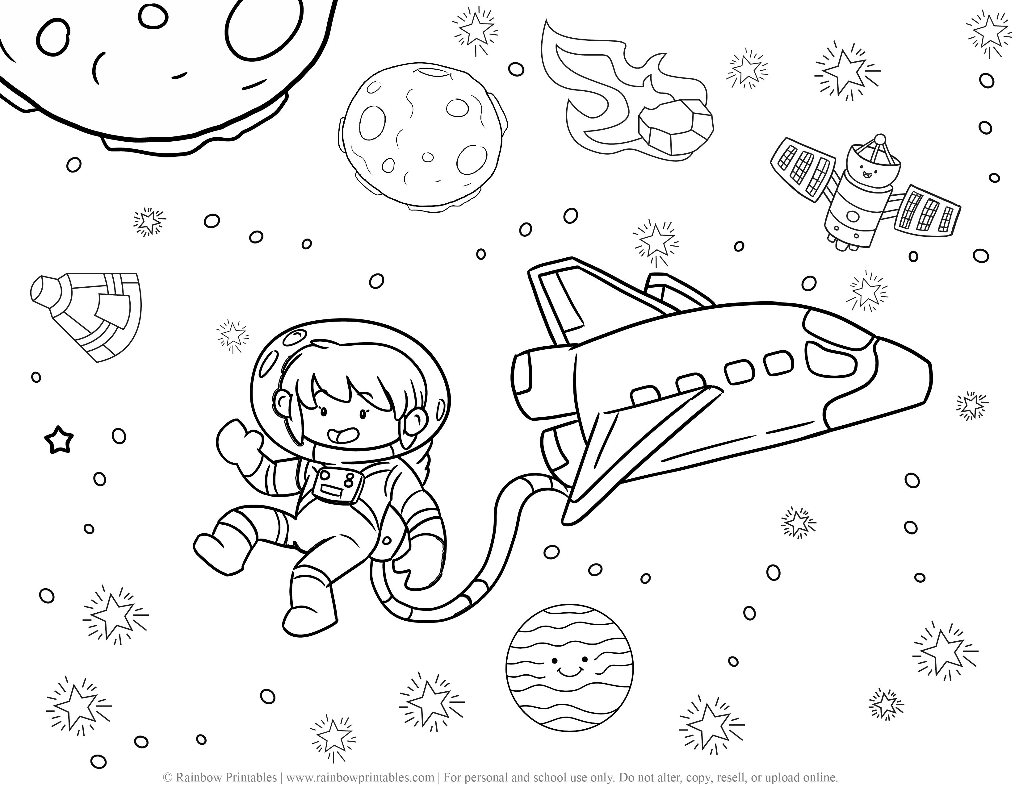 11 Rocket Ship, Cute Aliens & UFO in Outer Space Coloring Pages For Kids -  Rainbow Printables