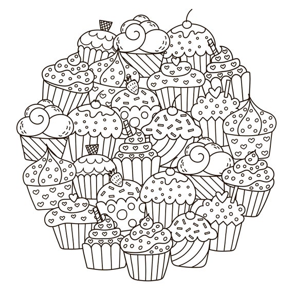 Coloring Pages Cupcakes Sweet Treats | Etsy