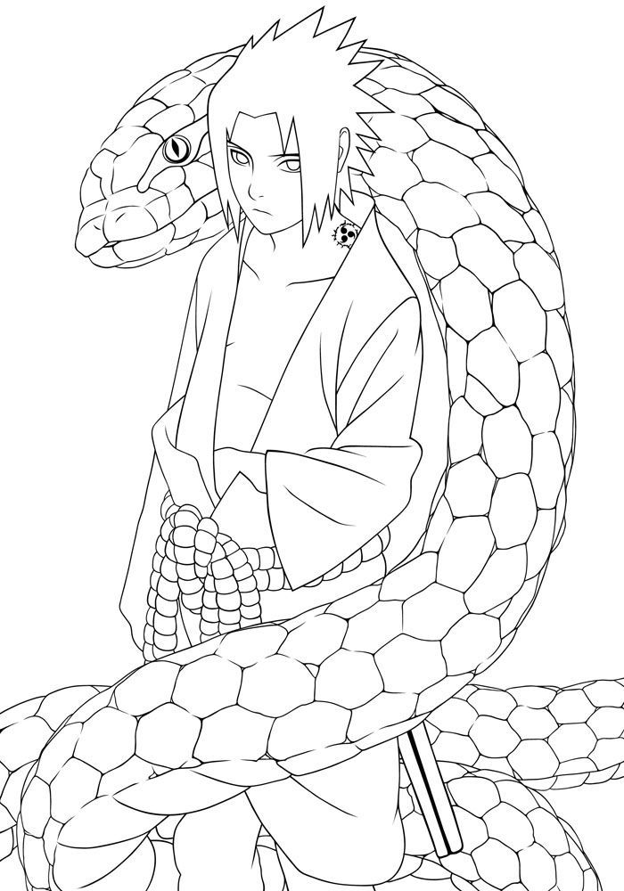 Uchiha Sasuke and Snake Coloring Page Printable | Naruto ...