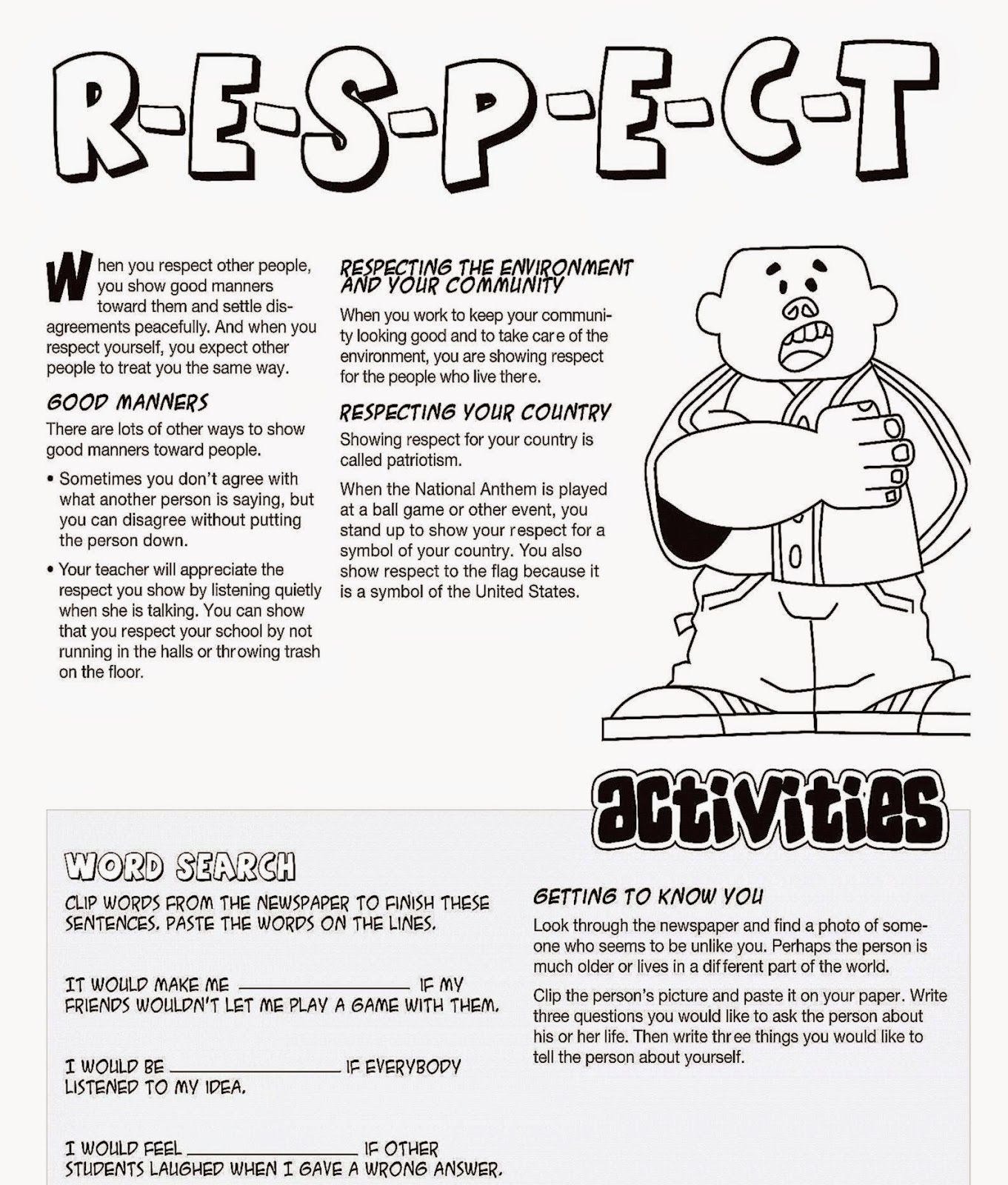 Respect Coloring Sheets | Free Coloring Sheet
