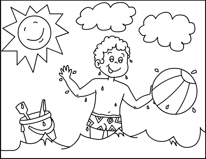 boy playing in beach coloring page kids
