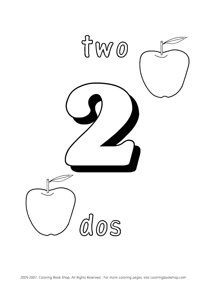 Dos Numbers learning spanish coloring page