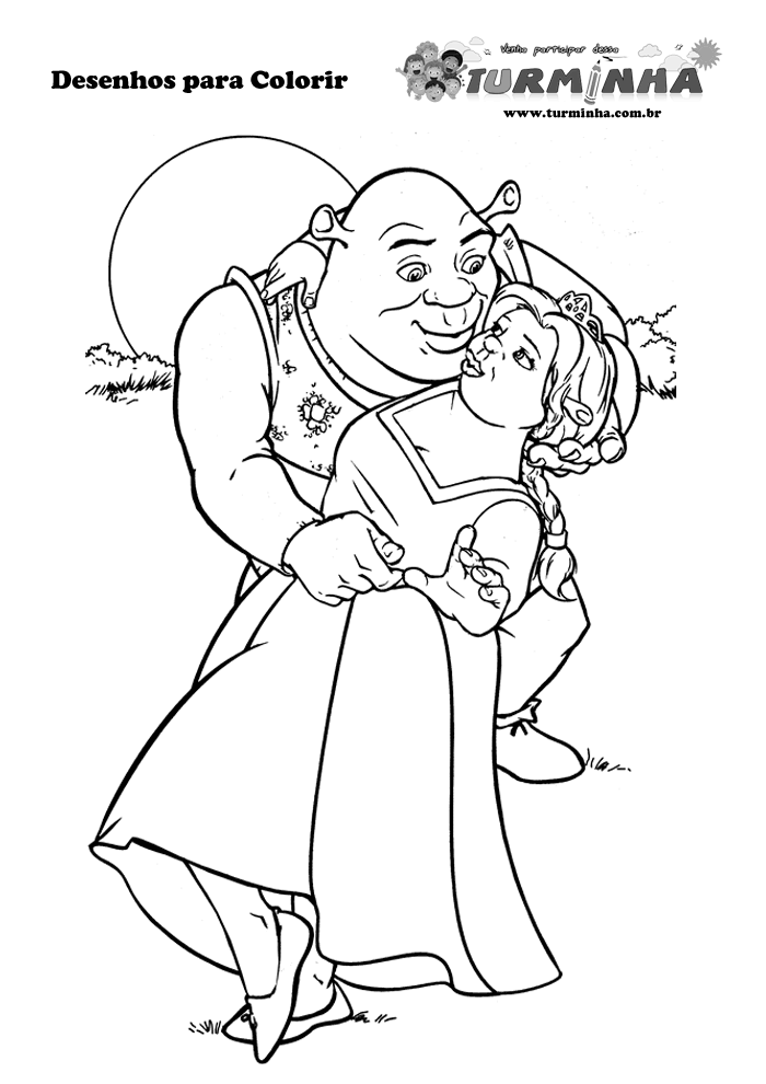 Desenho Shrek e Fiona para imprimir e colorir - Educação Infantil