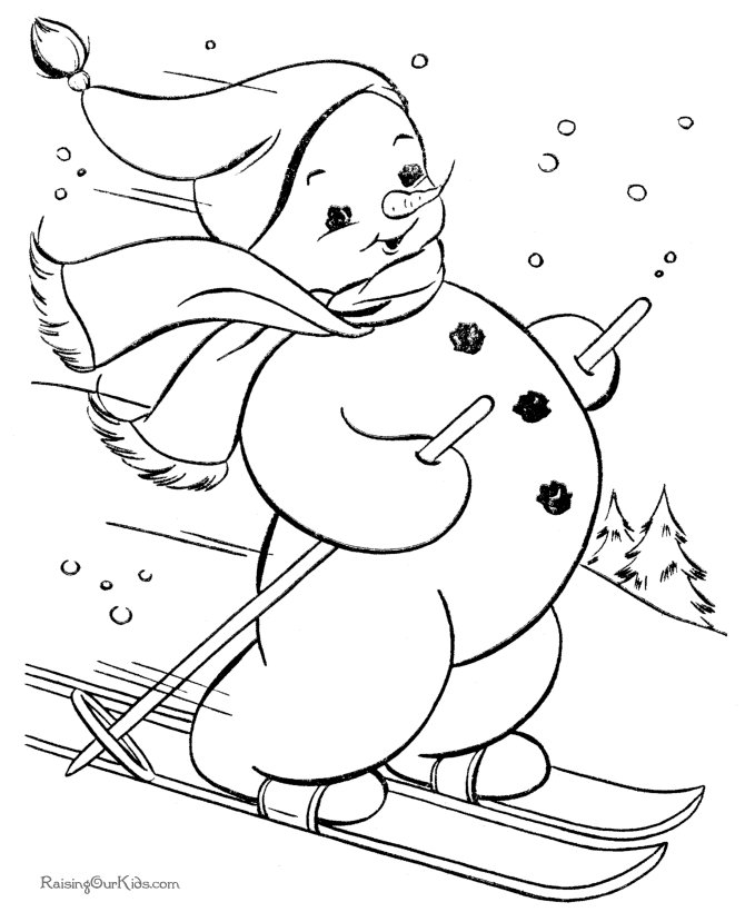 Free Christmas Coloring Pages - Skiing Snowman!