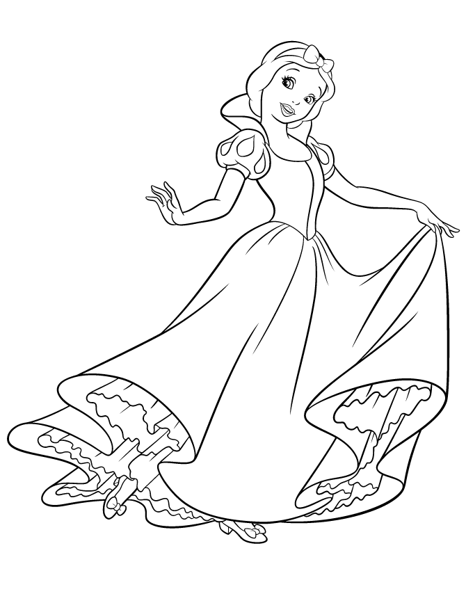 Pretty Snow White Dancing Coloring Page | Coloring Pages