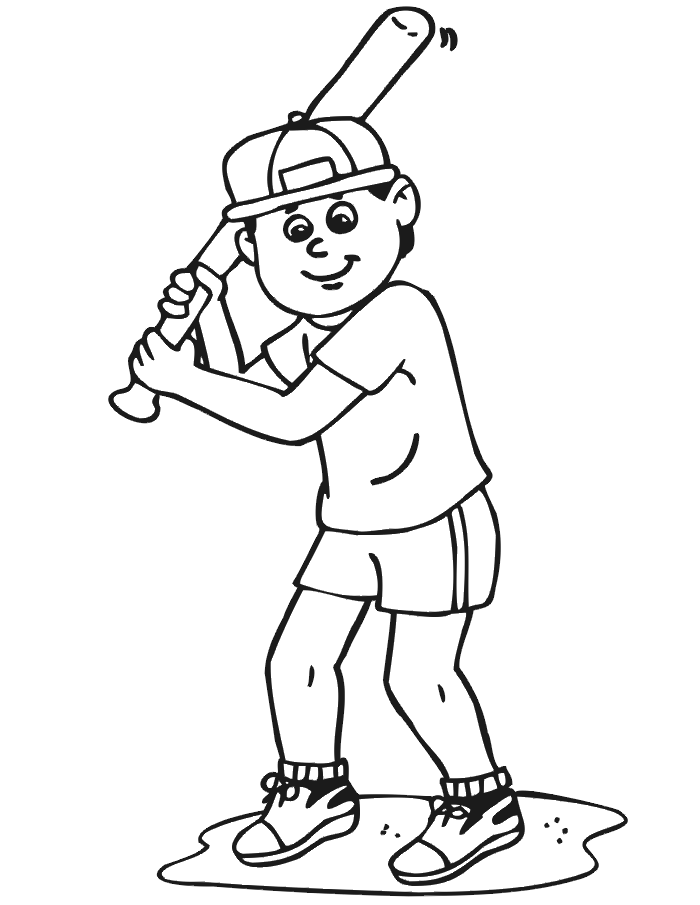 Printable Baseball Batter Coloring Page | Boy Batting Left Handed