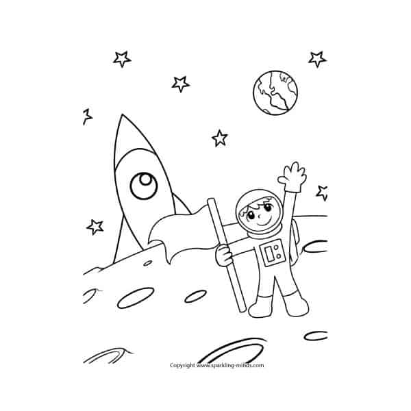 Moon Landing Astronaut Coloring Page - Sparkling Minds